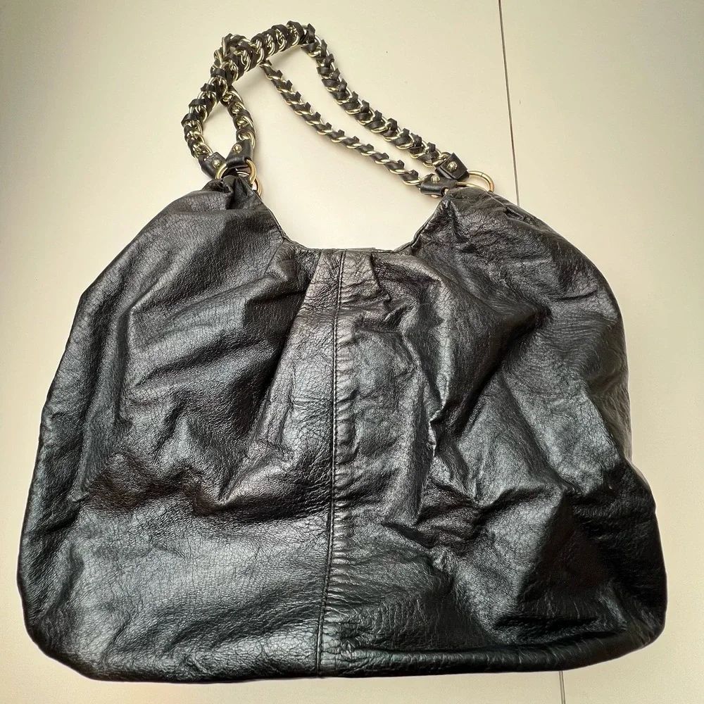 Elliott Luca pebbled black leather and chain purse shoulder bag